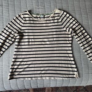 Boden Breton Navy and Cream Striped Long Sleeve Shirt EUC Size 12